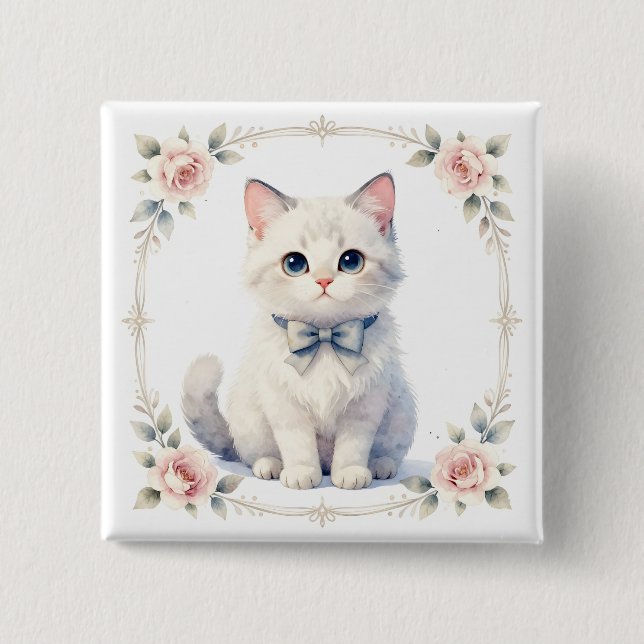Badge Carré 5 Cm joli bouton de chaton mignon (Devant)