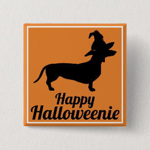 Badge Carré 5 Cm Joli Casquette Halloween Dachshund & Witch