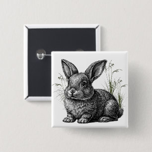 Badge Carré 5 Cm Joli lapin gris parmi l'herbe
