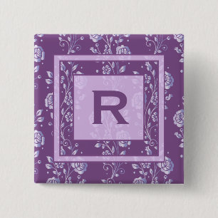 Badge Carré 5 Cm Joli monogramme floral pourpre et Lilac