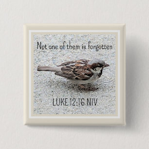 Badge Carré 5 Cm Joli Oiseau Bruant Photo Bible Verse Simple Tan