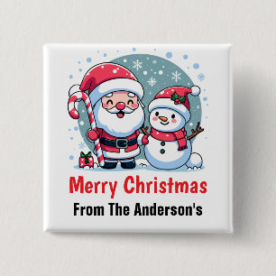 Badge Carré 5 Cm Joli Père Noël et bonhomme de neige Noël personnal