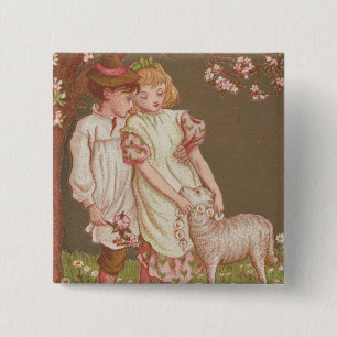 Badge Carré 5 Cm Jolie carte de la Saint-Valentin vintage kitsch, E