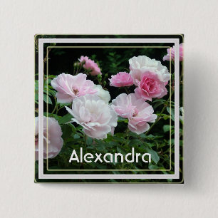 Badge Carré 5 Cm Jolie épingle de nom de fleurs de rose rose d'été