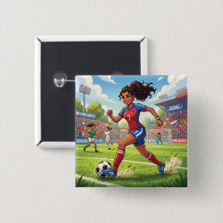 Badge Carré 5 Cm Jolie Fille de Dessin Animé Jouant au Football