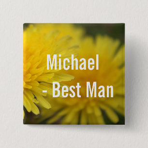 Badge Carré 5 Cm Jolie fleur jaune pissenlit mariage témoin