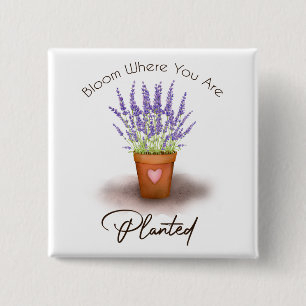 Badge Carré 5 Cm Jolie lavande violette plante fleurs de pot planté