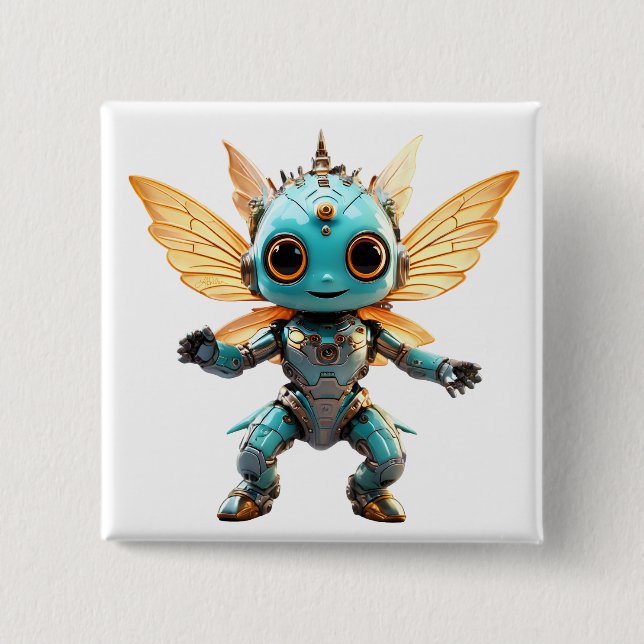 Badge Carré 5 Cm Jolie Pixie Robot Danseuse Turquoise (Devant)