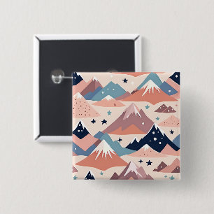 Badge Carré 5 Cm Jolies montagnes enneigées et motif rose étoilé