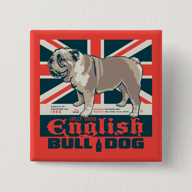 Badge Carré 5 Cm Jolly Good English Bulldog (Devant)
