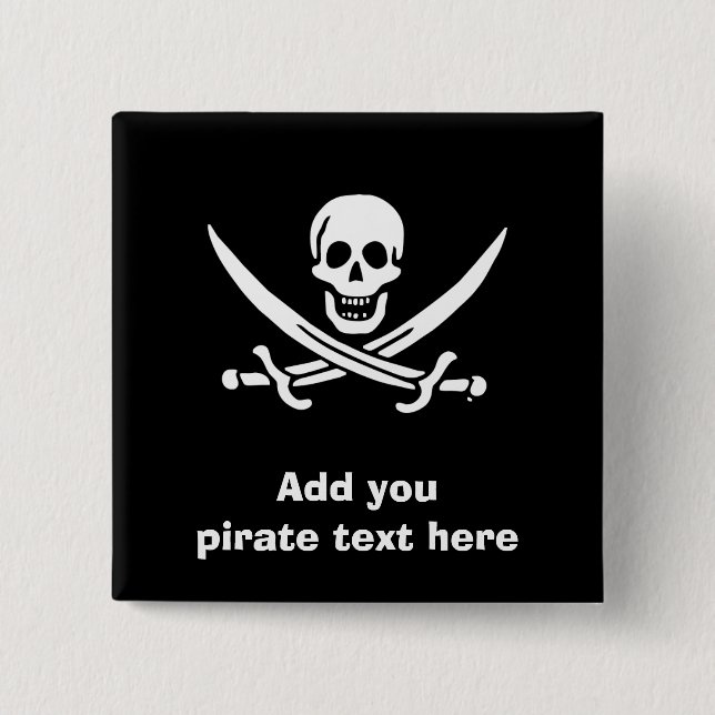 Badge Carré 5 Cm Jolly roger drapeau de pirate (Devant)