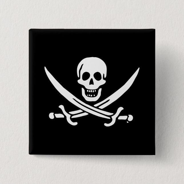 Badge Carré 5 Cm Jolly roger drapeau de pirate (Devant)