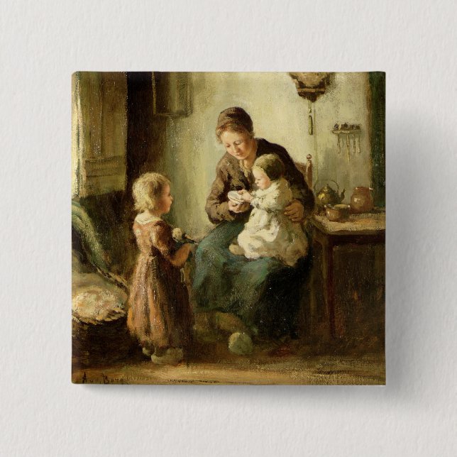 Badge Carré 5 Cm Jouant avec le bébé, 19ème siècle (Devant)