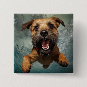 Badge Carré 5 Cm Jouer Chien nager Design sous-marin