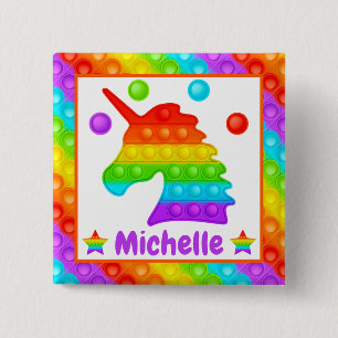 Badge Carré 5 Cm Jouet Anti-Stress Licorne Arc-en-Ciel Pop It Enfan