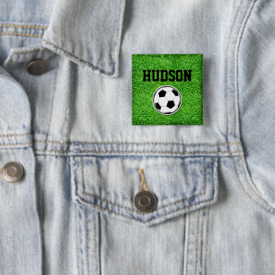 Badge Carré 5 Cm Joueur de balle de football NOM Vert herbe Sports