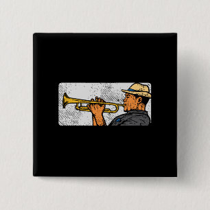 Badge Carré 5 Cm Joueur de Trompette Trompette Rétro Musique Jazz