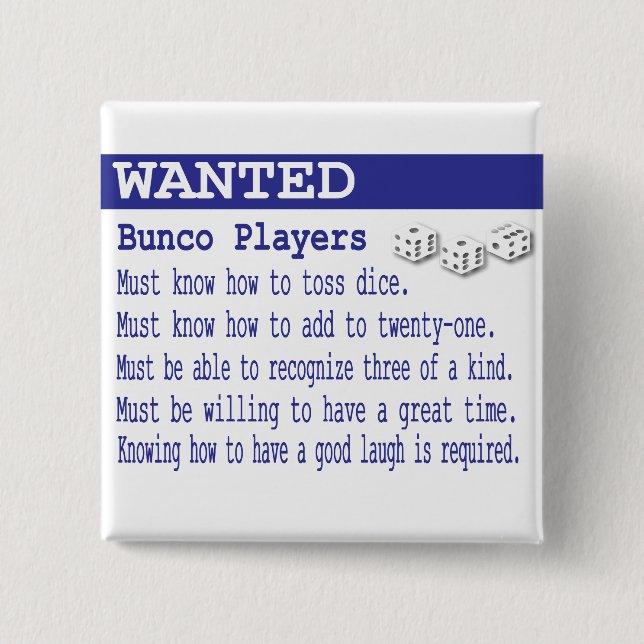 Badge Carré 5 Cm joueurs voulus de bunco (Devant)