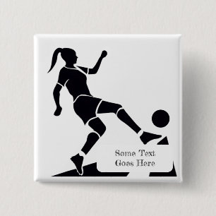Badge Carré 5 Cm Joueuse de football féminine noire et blanche