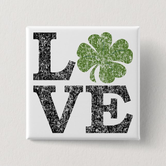Badge Carré 5 Cm Jour de la Saint Patrick LOVE avec shamrock (Devant)