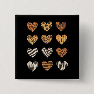 Badge Carré 5 Cm Jour de la Saint-Valentin Cœur Léopard Mignon 