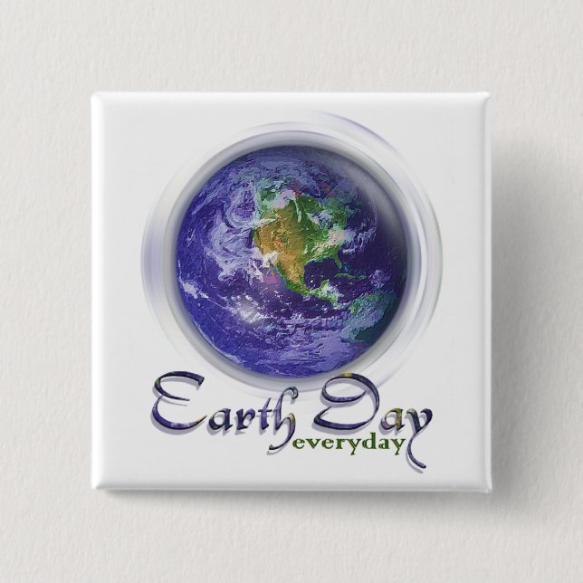 Badge Carré 5 Cm jour des terres 3D Globe (Devant)