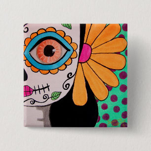 Badge Carré 5 Cm Jour du bouton de la catrina morte