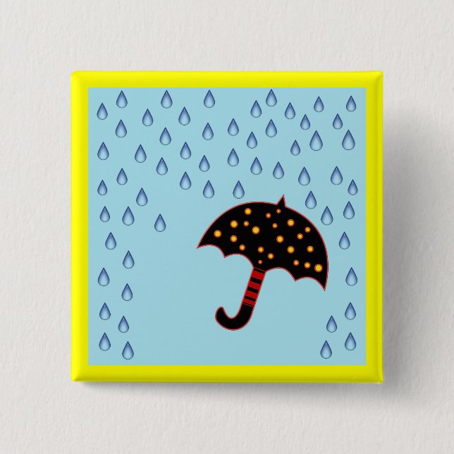 Badge Carré 5 Cm jour pluvieux avec parapluie (Devant)