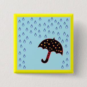 Badge Carré 5 Cm jour pluvieux avec parapluie