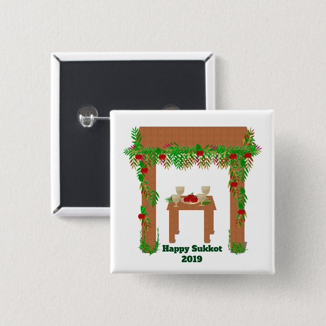 Badge Carré 5 Cm jour spécial Joyeux Sukkot (Devant & derrière)