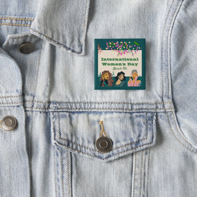 Badge Carré 5 Cm Journée internationale de la femme 8 mars Floral (En situation)