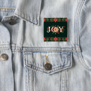 Badge Carré 5 Cm JOY bordure florale de noël