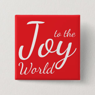 Badge Carré 5 Cm Joy to the World Phrase Red Holiday Button