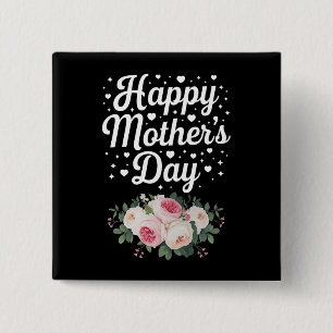 Badge Carré 5 Cm Joyeuse Fête des Mères Fleur Florale Maman Grand-m