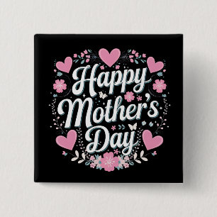 Badge Carré 5 Cm Joyeuse fête des Mères Maman Mémé Floral Mignon