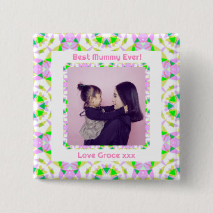 Badge Carré 5 Cm Joyeuse Fête des Mères Meilleure maman Jamais rose
