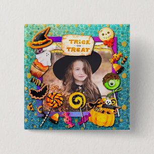 Badge Carré 5 Cm Joyeuse fête d'Halloween remplie de ruse-ou-gâteau