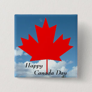 Badge Carré 5 Cm Joyeuse fête du Canada, feuille d'érable et ciel b