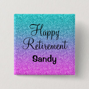 Badge Carré 5 Cm Joyeuse retraite ombré rose bleu violet paillettes
