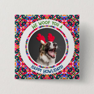 Badge Carré 5 Cm Joyeuses fêtes Noël Photo Pun Chien Papa Maman Mam