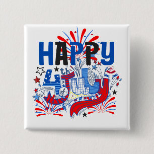 Badge Carré 5 Cm Joyeux 14 juillet Feu d'artifice USA-63261