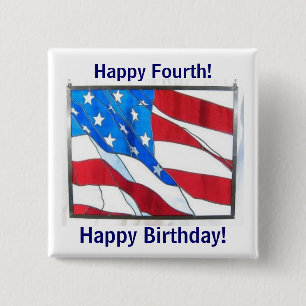 Badge Carré 5 Cm Joyeux 4 juillet anniversaire !