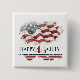 Badge Carré 5 Cm Joyeux 4 juillet - Drapeau américain design vintag