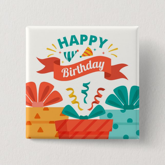 Badge Carré 5 Cm Joyeux anniversaire (Devant)