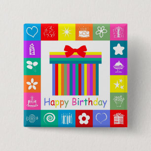 Badge Carré 5 Cm Joyeux anniversaire
