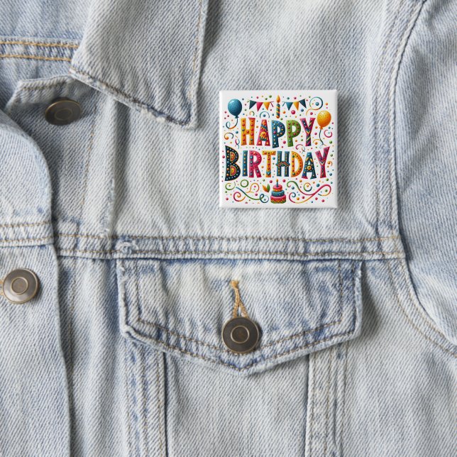 Badge Carré 5 Cm Joyeux Anniversaire (En situation)