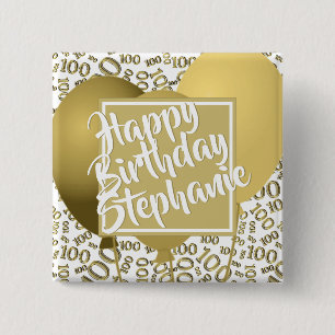 Badge Carré 5 Cm Joyeux Anniversaire 100ème motif de nombres sarcel