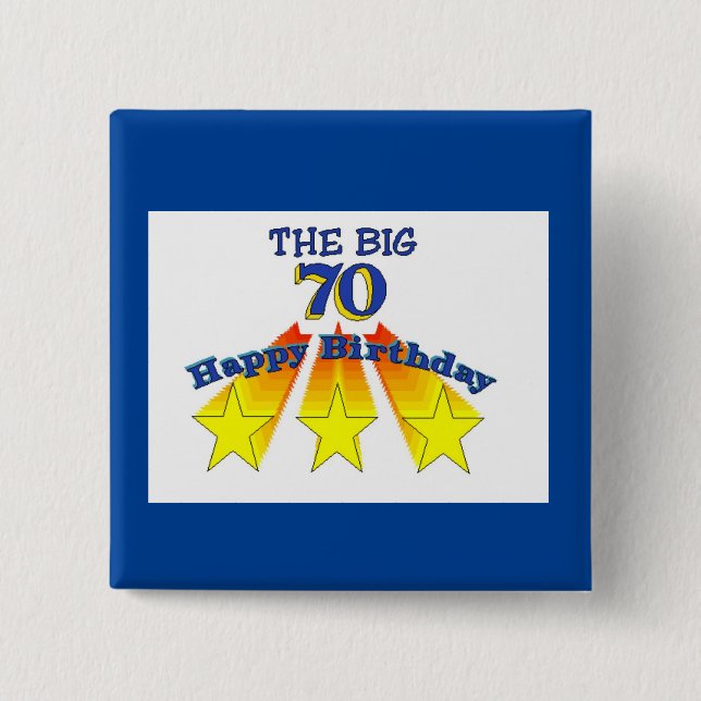 Badge Carré 5 Cm Joyeux anniversaire 70e bouton (Devant)