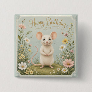 Badge Carré 5 Cm Joyeux Anniversaire au Jardin de la Souris Douce