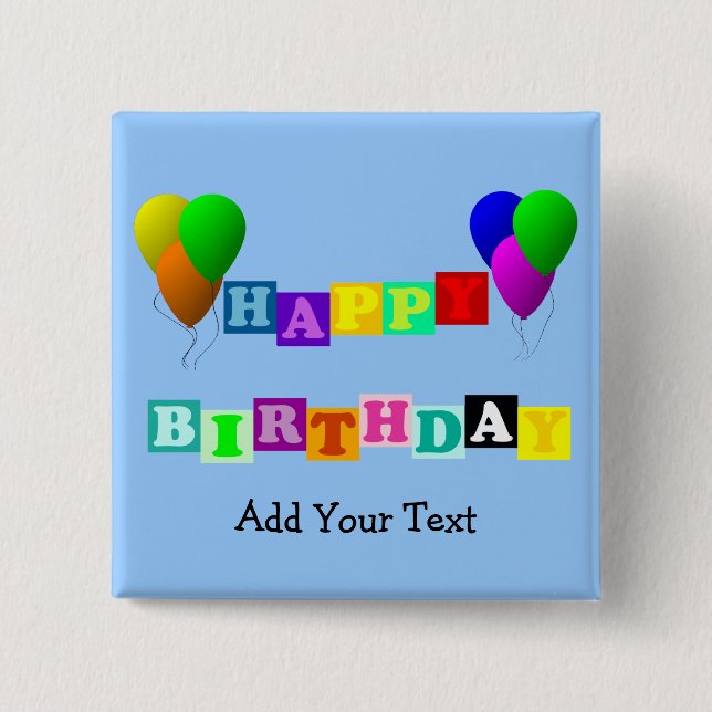 Badge Carré 5 Cm Joyeux anniversaire avec des ballons par Shirley T (Devant)